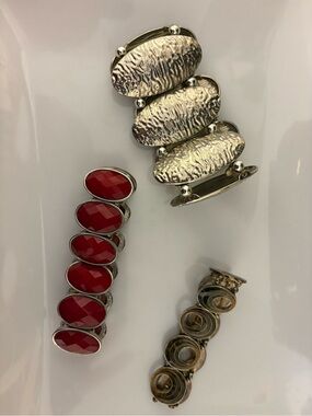 M & S stretch bracelet, costume silver state piece and Red beaded piece Lot of 3